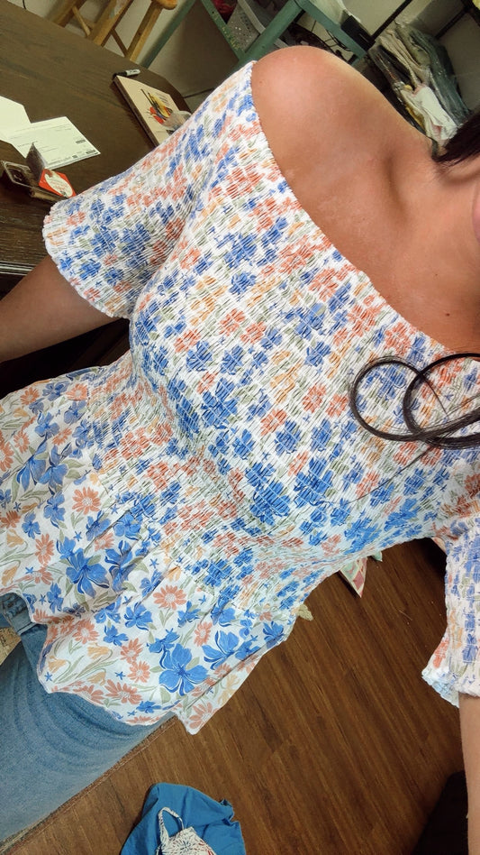 Essie Floral Smocked Top