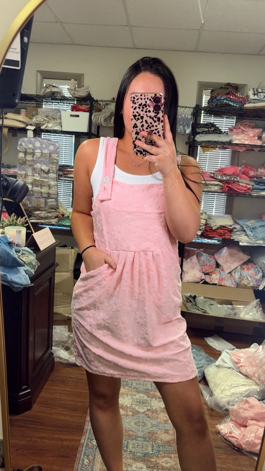 Sunshine And Daisies Overall Dress- Pink
