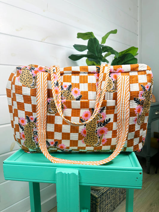 Hand Quilted Overnight Bag- Clay Checker