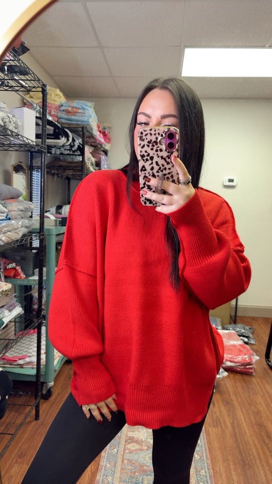 Downtown Oversized Sweater- Red