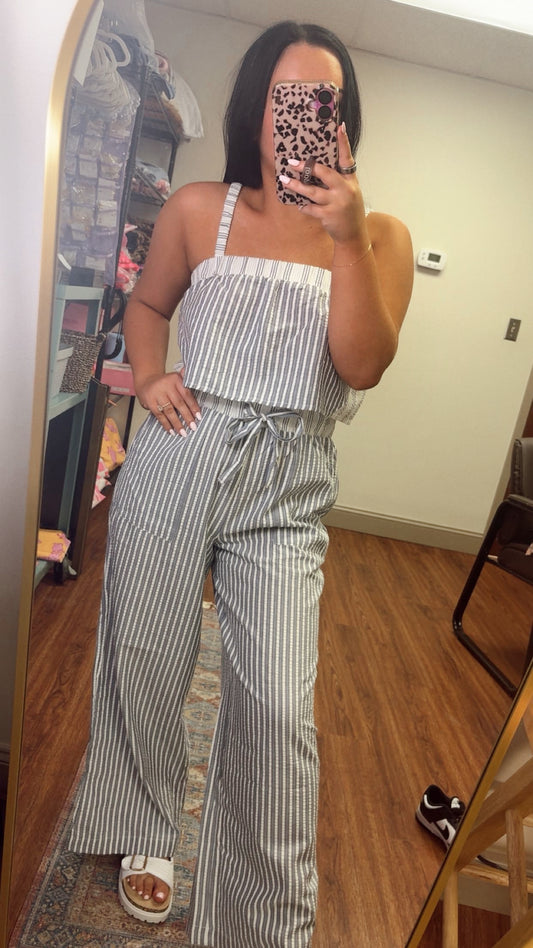 Beach Babe Seersucker Set- Blue