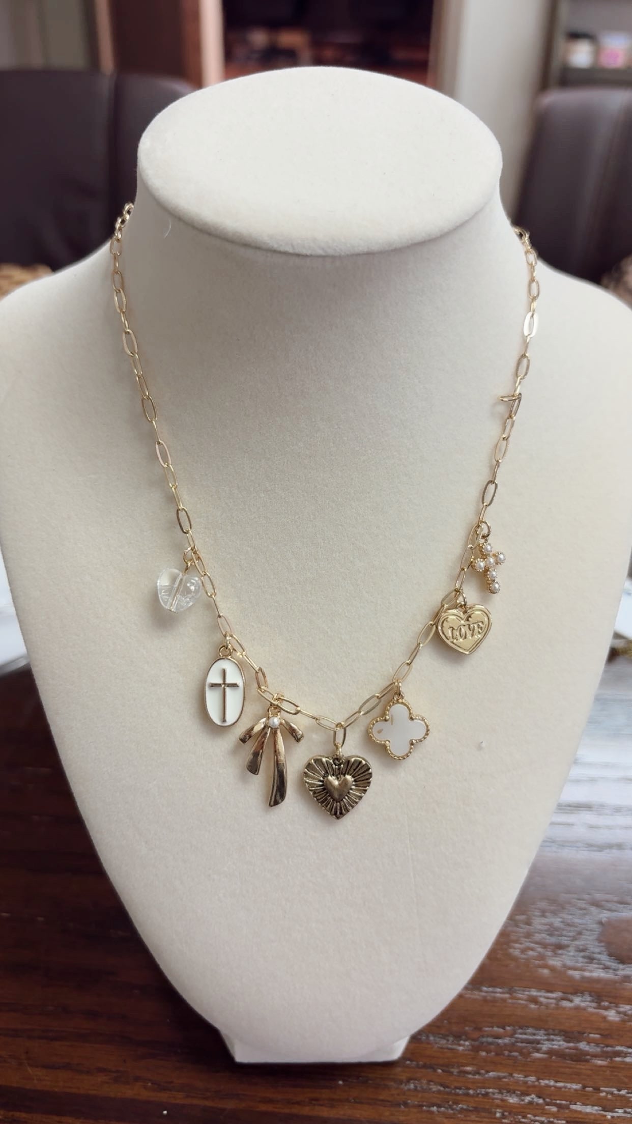 Clover Bow Cross Charm Necklace