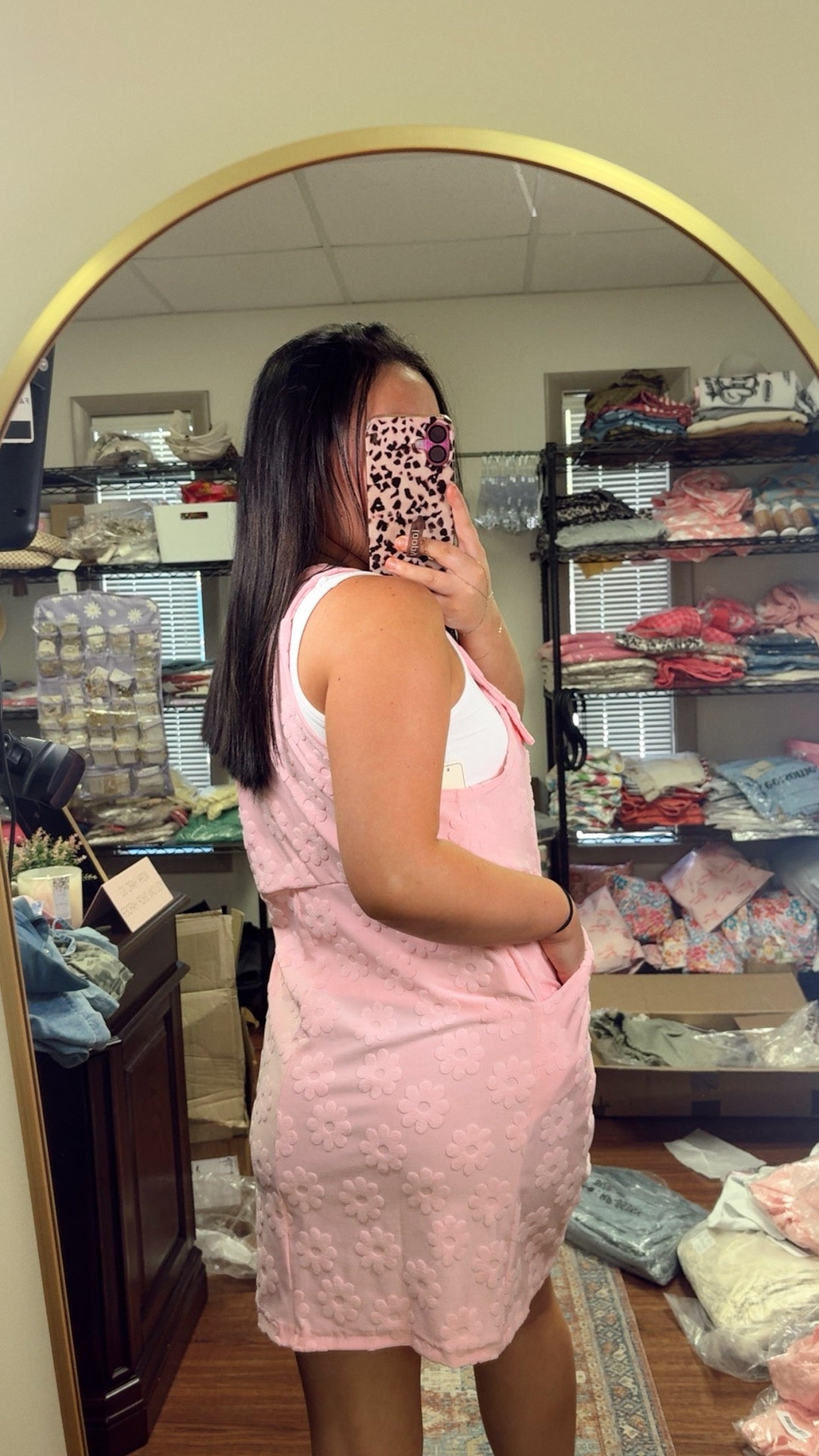 Sunshine And Daisies Overall Dress- Pink