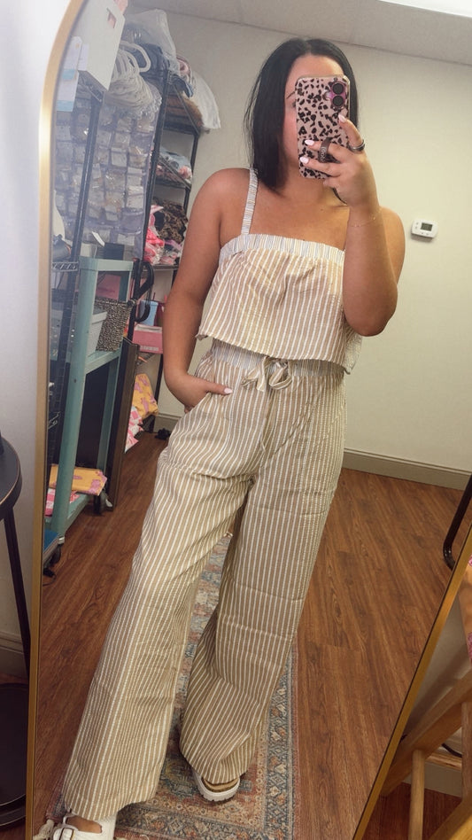 Beach Babe Seersucker Set- Tan