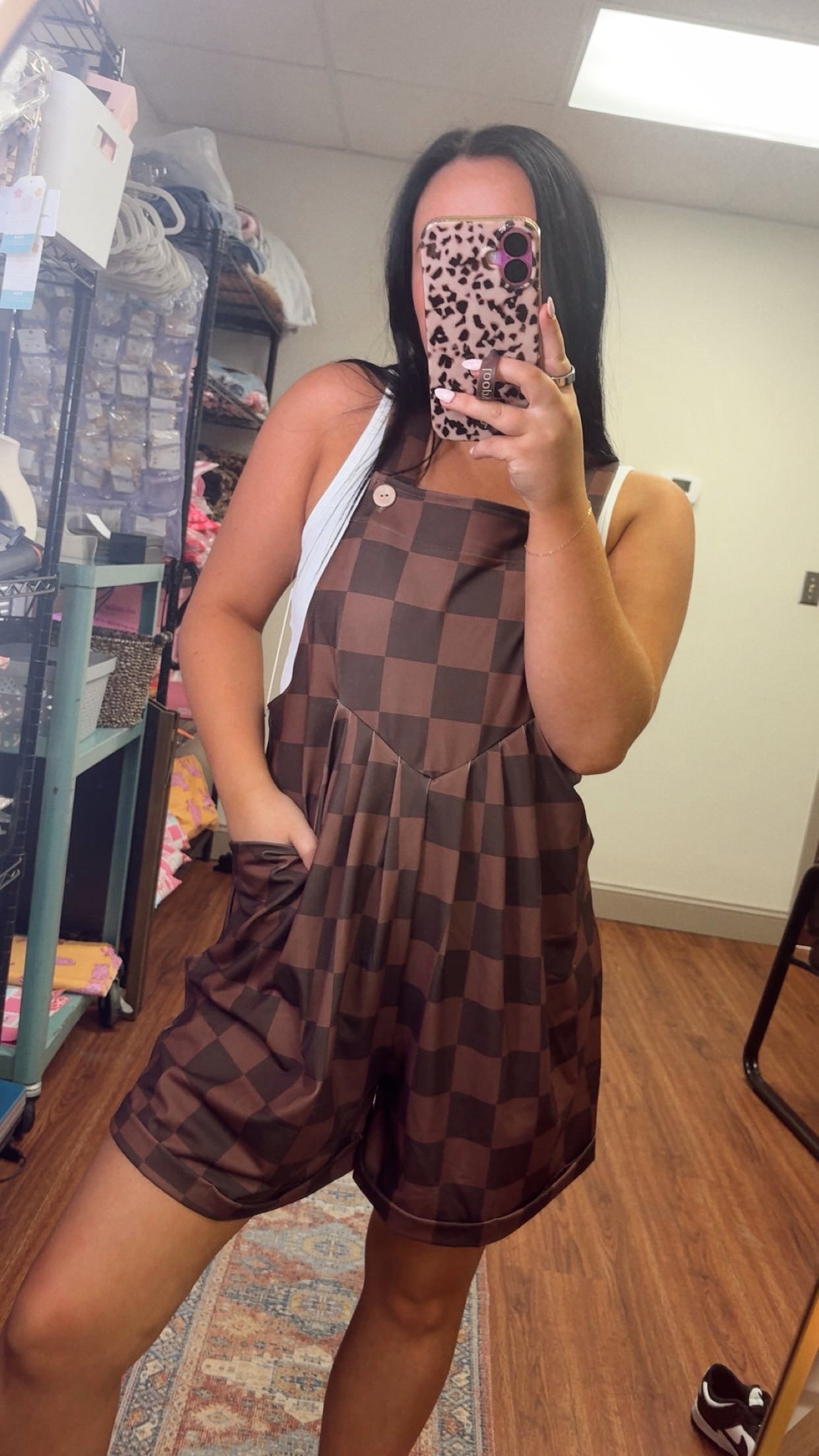 Chocolate Checkered Overalls