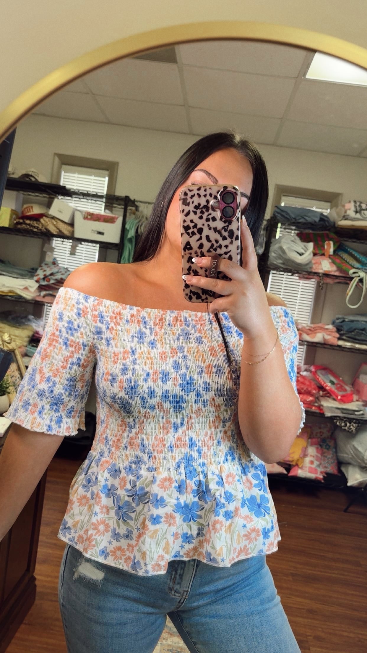 Essie Floral Smocked Top