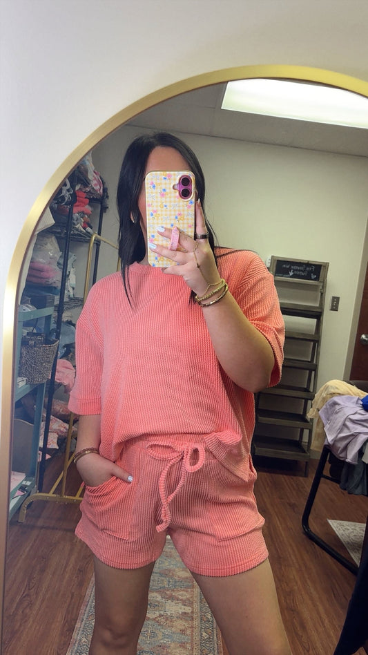 Hot Shot Ribbed Set- Coral