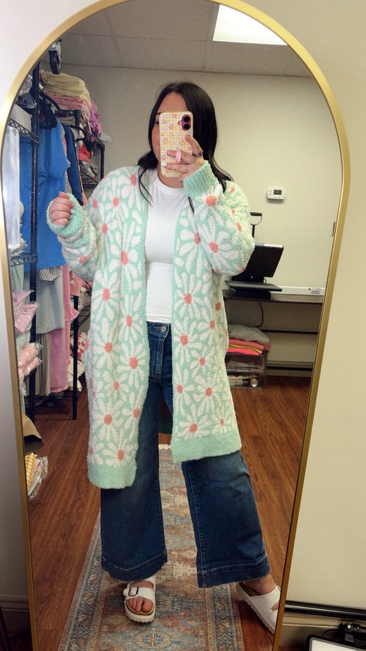 Cloud Cardigan - Mint Daisy