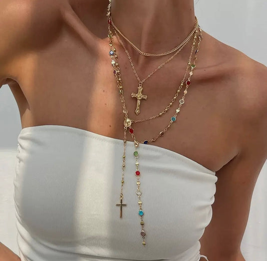 Layered Boho Cross Necklace