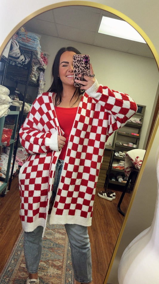Cloud Cardigan- Red Checker