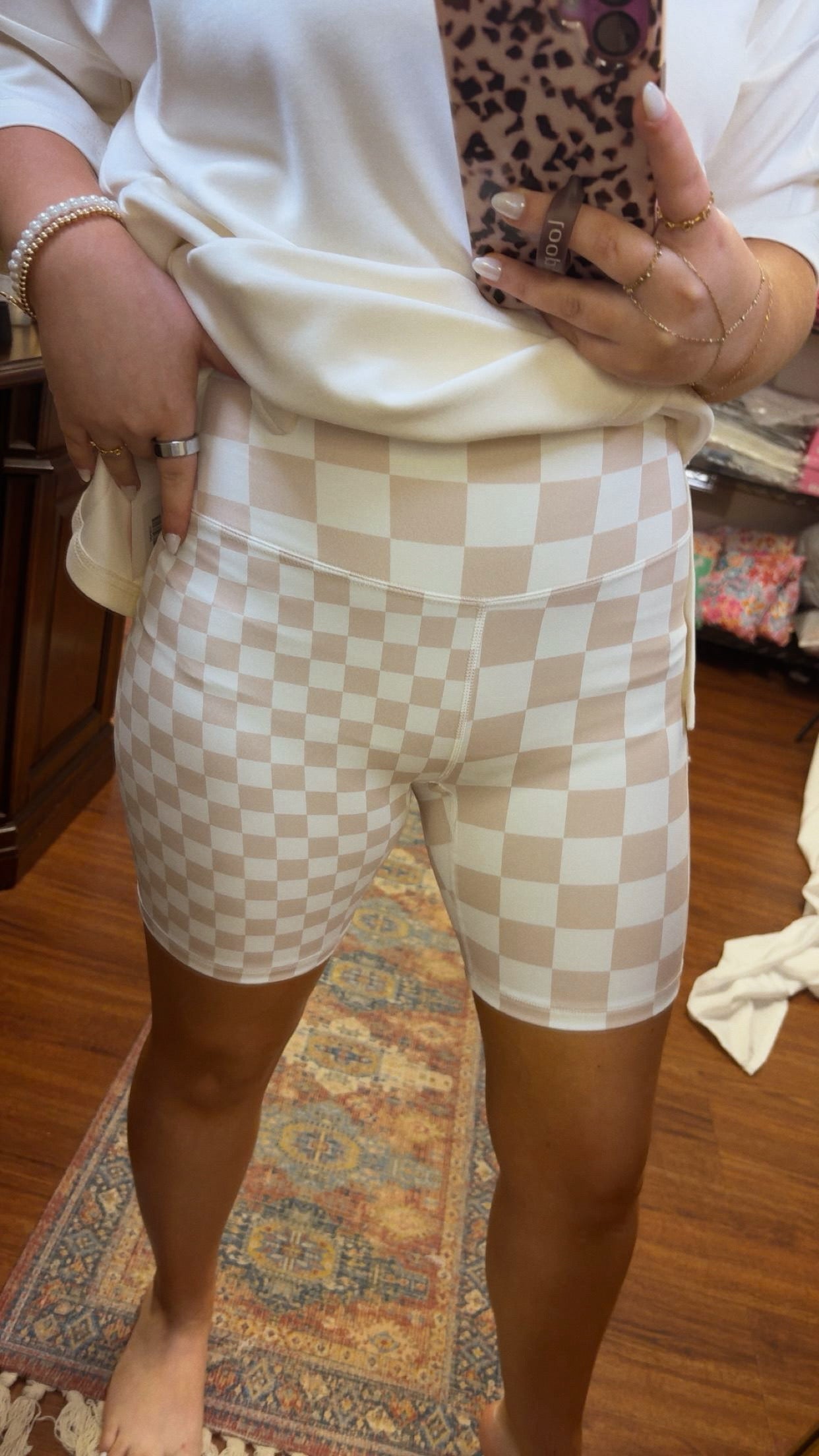 Weekend Fun Biker Shorts- Tan Checker