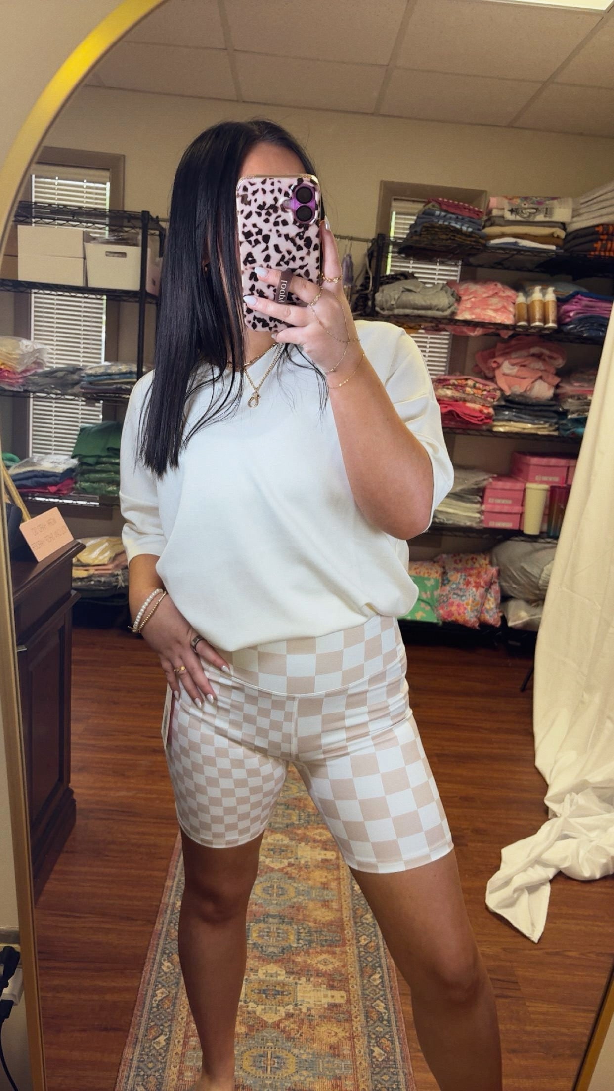 Weekend Fun Biker Shorts- Tan Checker
