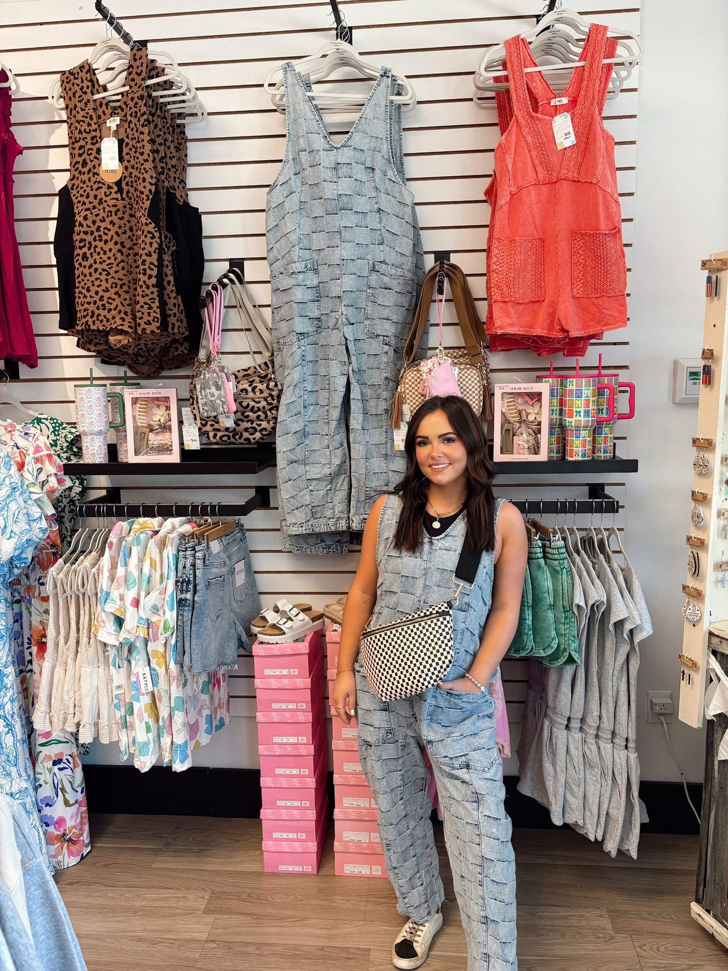 Checkered Denim Jumpsuit