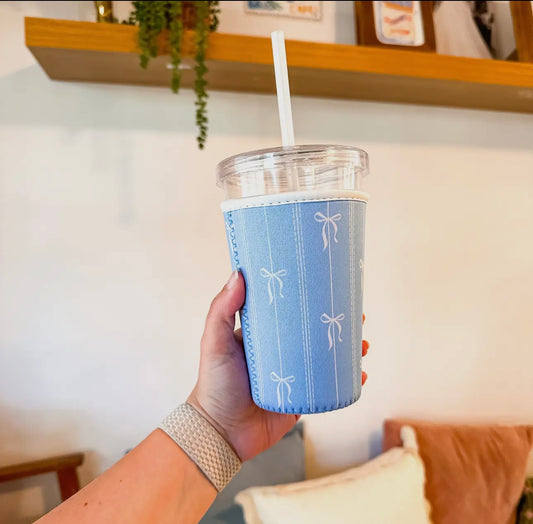Drink Sleeve- Medium Blue Bows