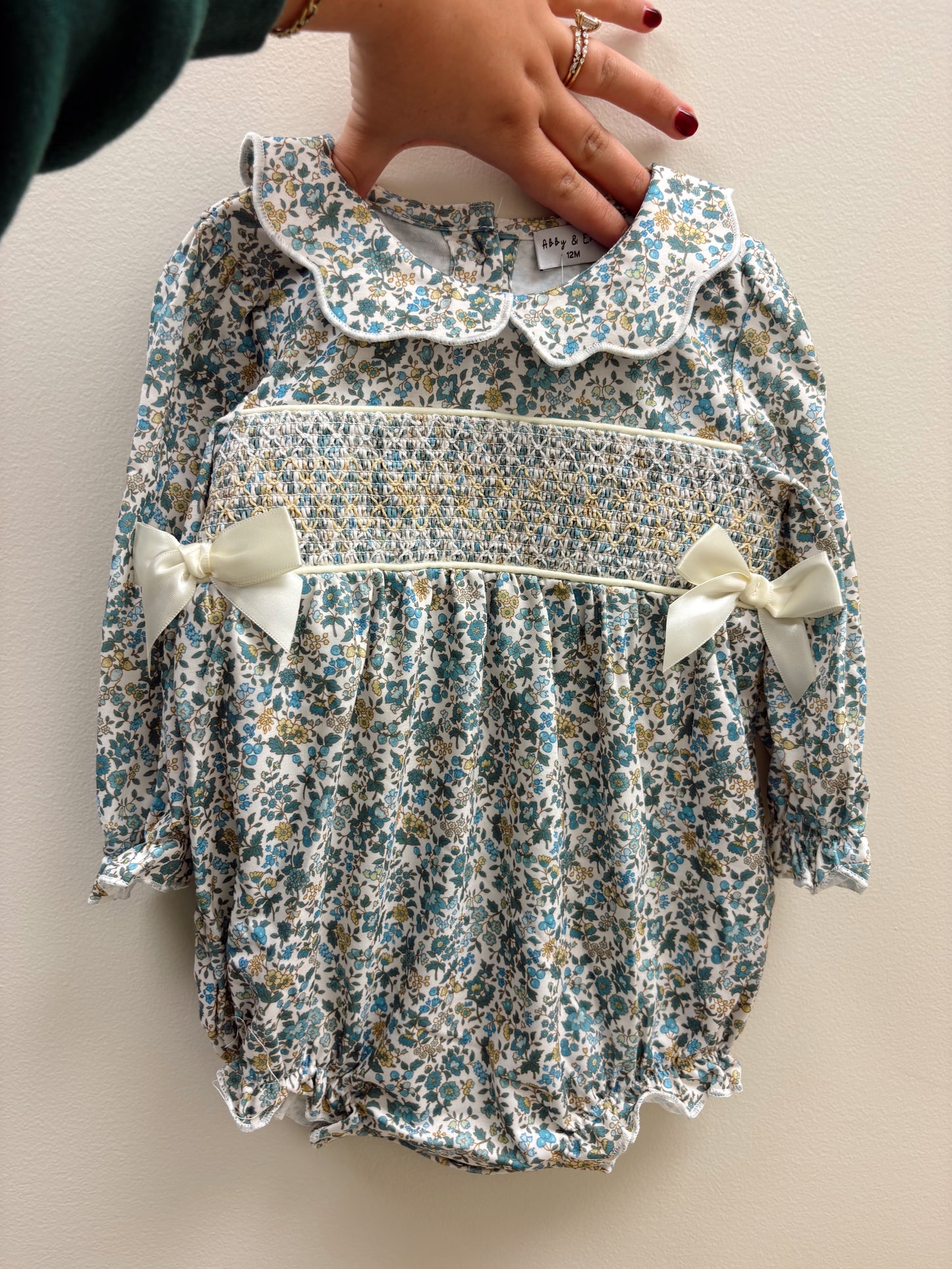 Sage Floral Smocked Bubble