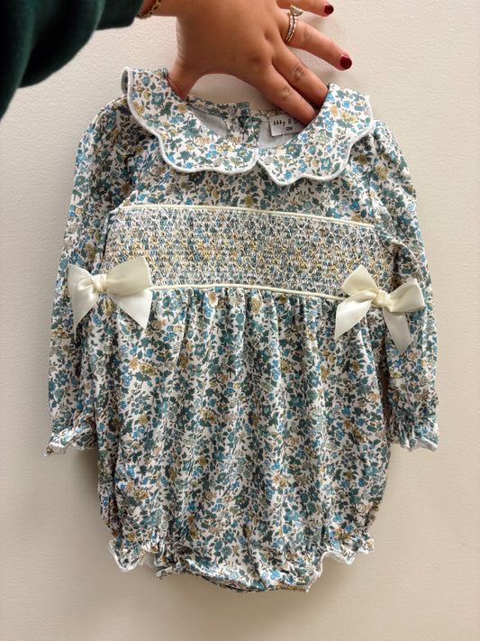 Sage Floral Smocked Bubble