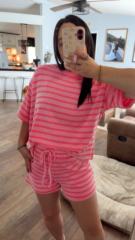 Styling Stripes Ribbed Set - Hot Pink