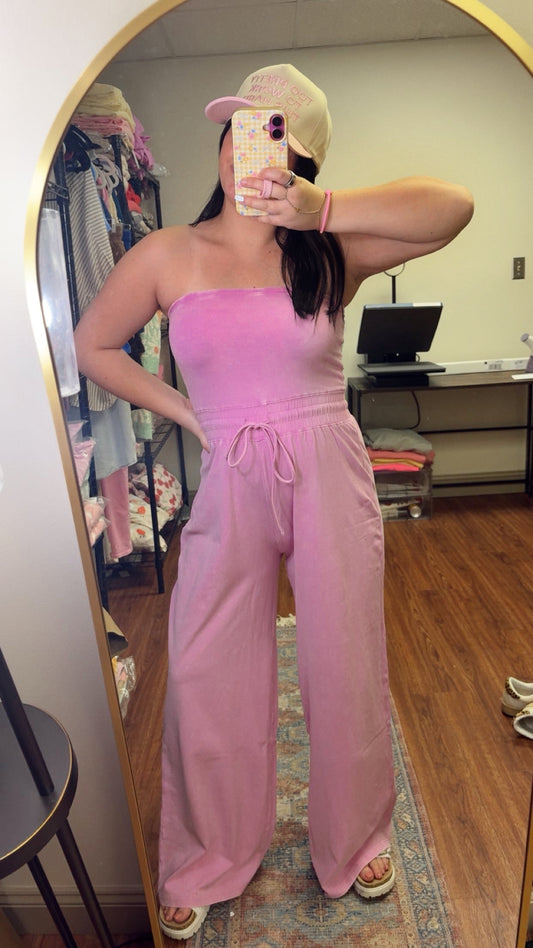 Look Again Strapless Jumpsuit - Mauve