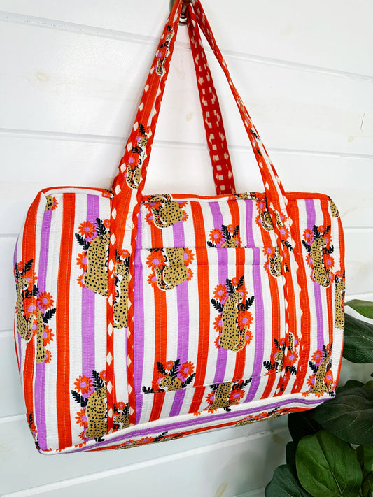 Hand Quilted Overnight Bag- Pink & Orange