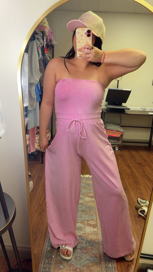 Look Again Strapless Jumpsuit - Mauve