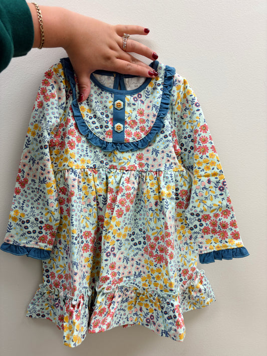Blue Floral Ruffle Dress