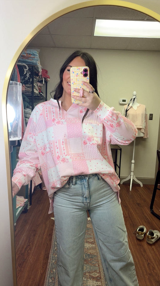 Spring Forward Sweatshirt- Pink Patchwork