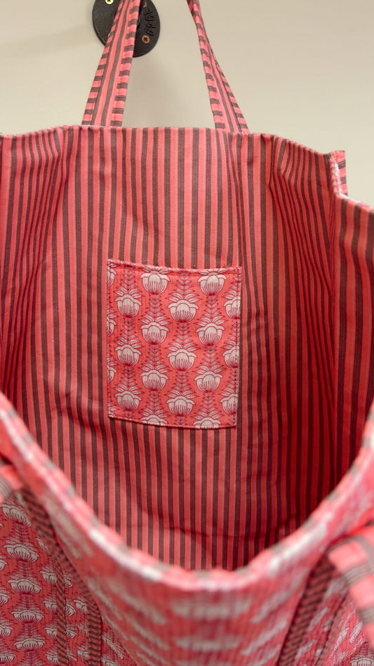 Pink Quilted Tote Bag