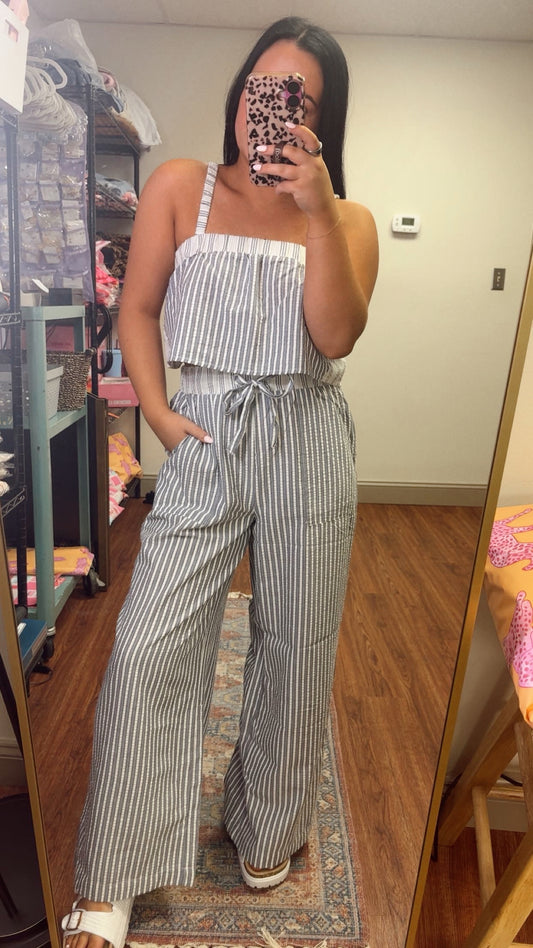 Beach Babe Seersucker Set- Blue