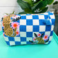 Hand Quilted Cosmetic Bag- Blue Checker