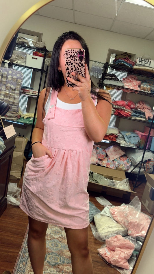 Sunshine And Daisies Overall Dress- Pink