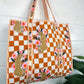 Hand Quilted Oversized Tote Bag- Clay Checker