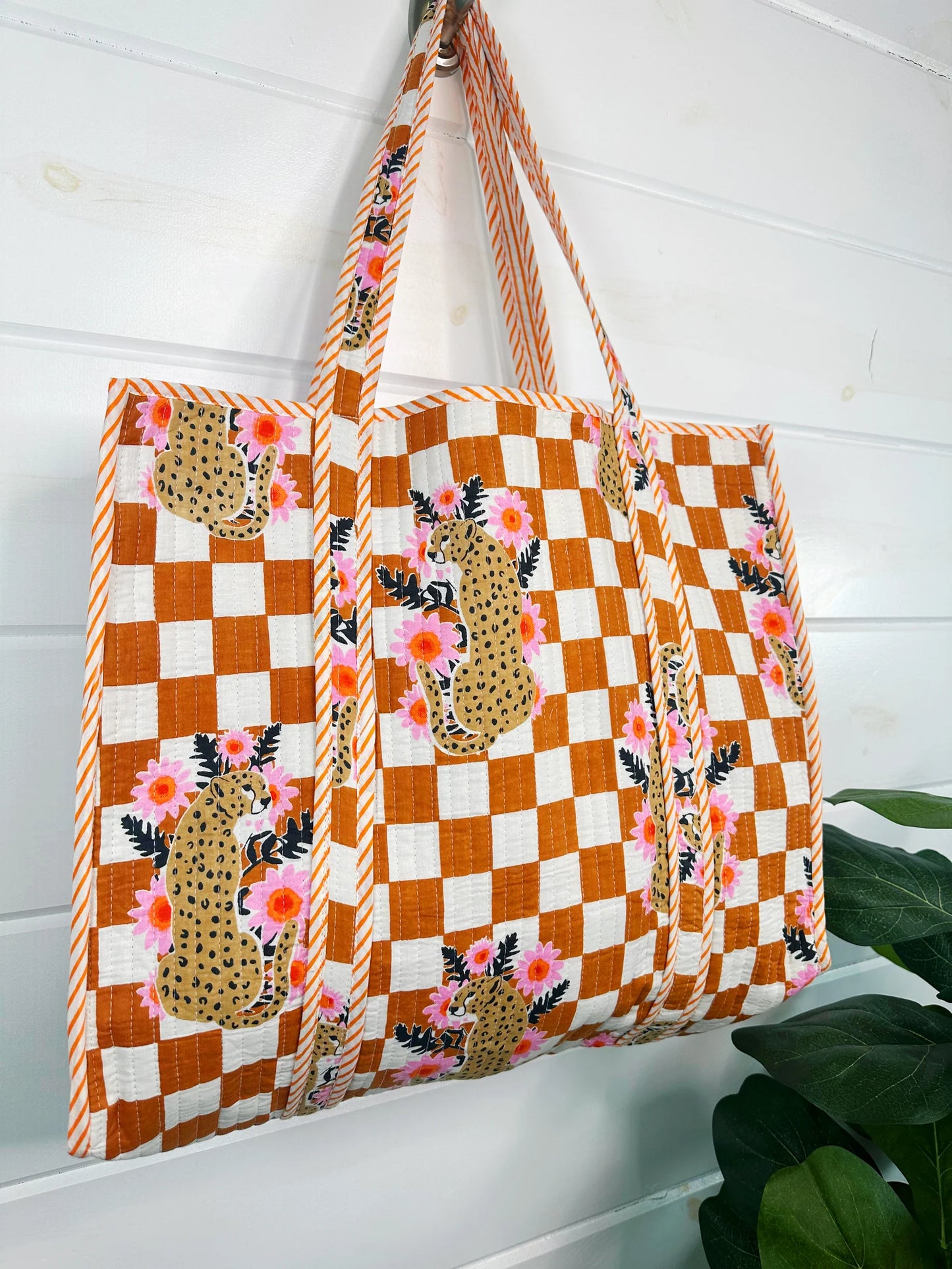 Hand Quilted Oversized Tote Bag- Clay Checker