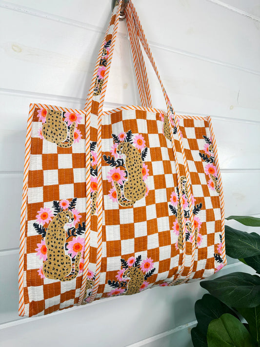 Hand Quilted Oversized Tote Bag- Clay Checker