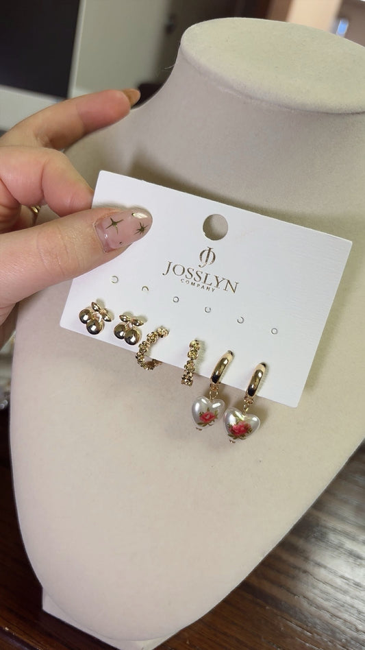 Cherry Floral Earring Trio