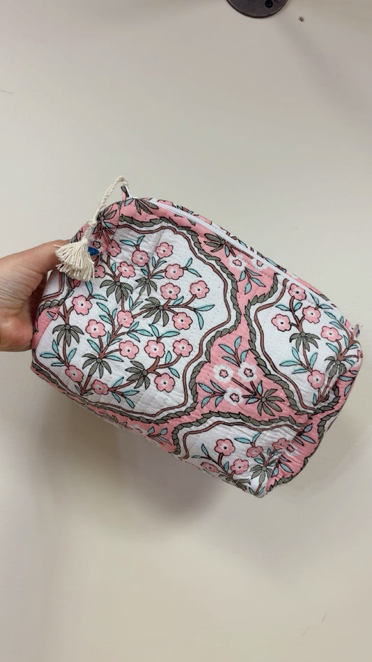 Hand Quilted Cosmetic Bag - Light Pink Floral
