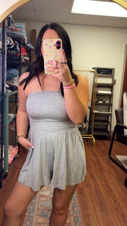 Dolled Up Romper- Heather Gray