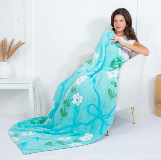 Cozy Cashmere Blanket- Blue Floral