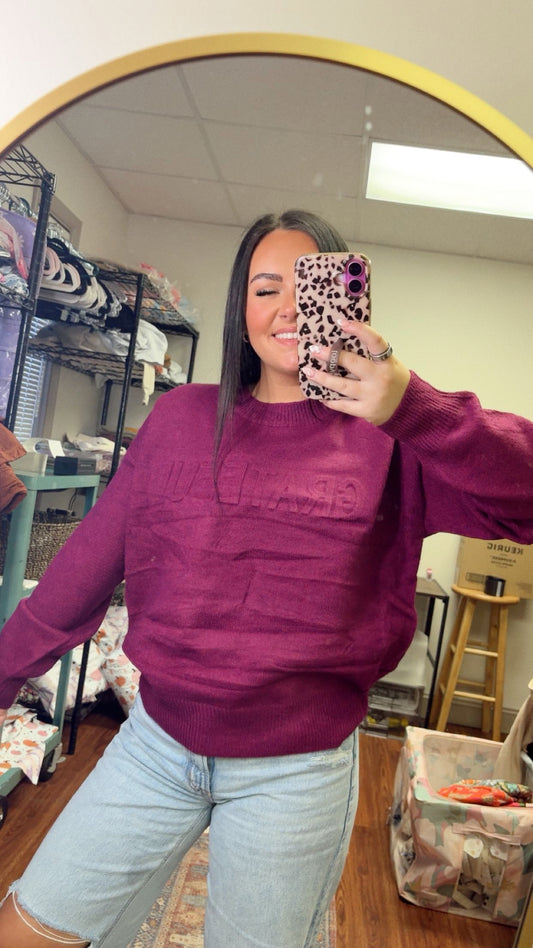 Grateful Embossed Sweater