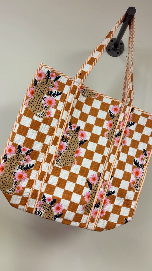 Hand Quilted Tote Bag - Clay Checker
