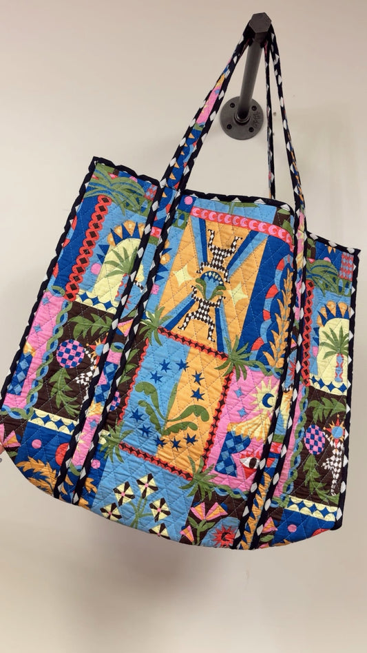 Hand Quilted Tote Bag - Palm Collage
