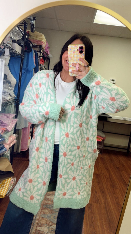 Cloud Cardigan - Mint Daisy