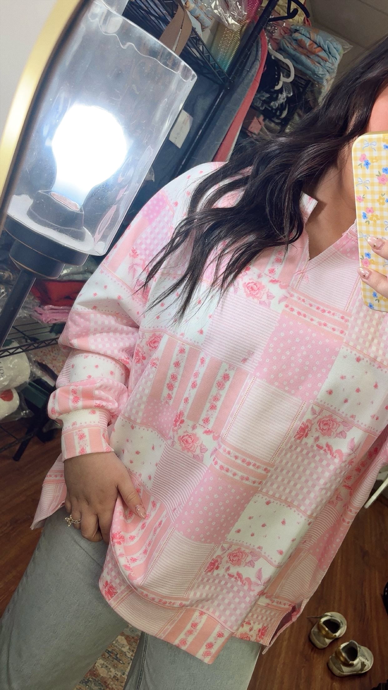 Spring Forward Sweatshirt- Pink Patchwork