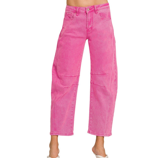 Bold Barrel Jeans - Hot Pink