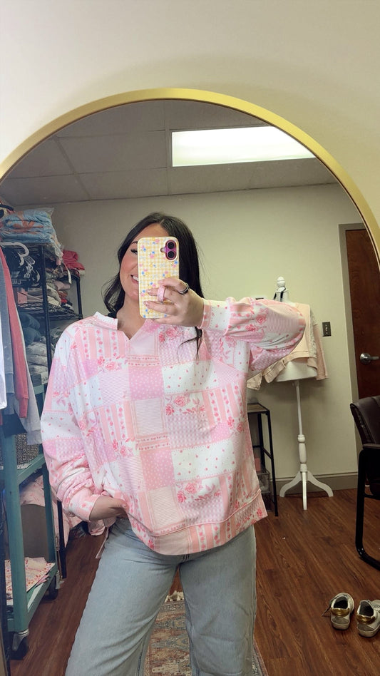 Spring Forward Sweatshirt- Pink Patchwork