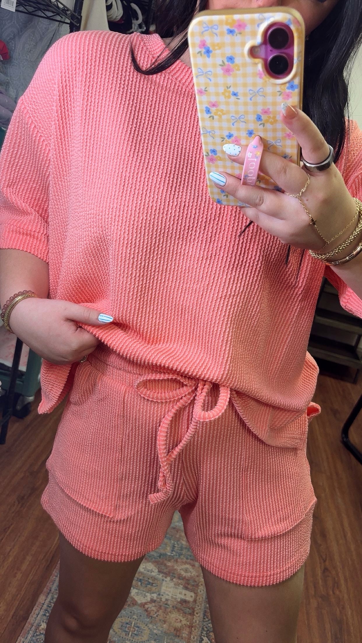 Hot Shot Ribbed Set- Coral