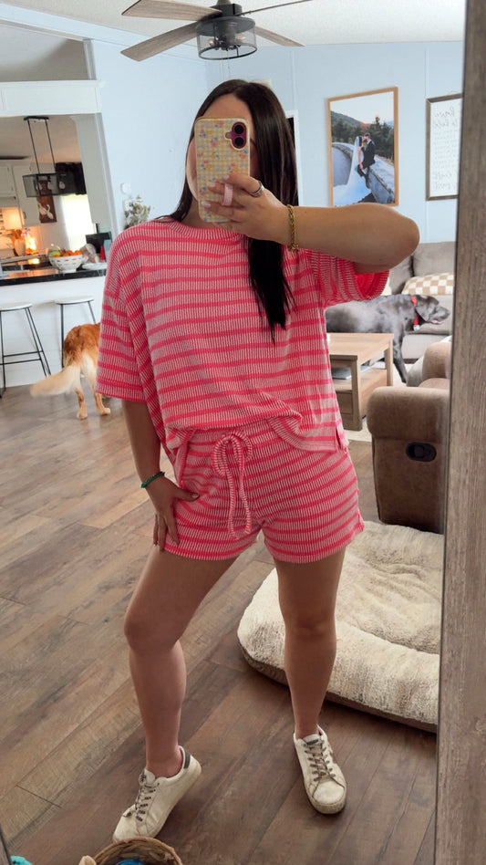 Styling Stripes Ribbed Set - Hot Pink