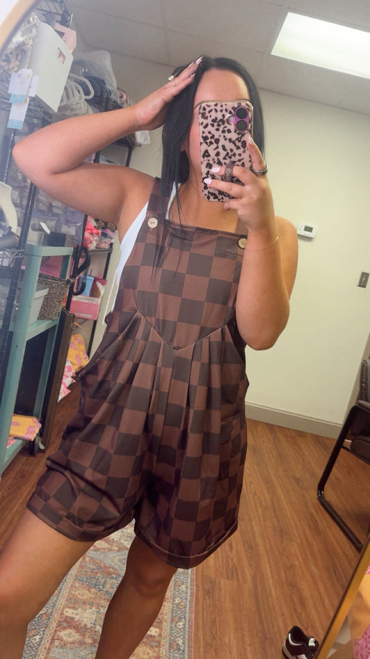 Chocolate Checkered Overalls