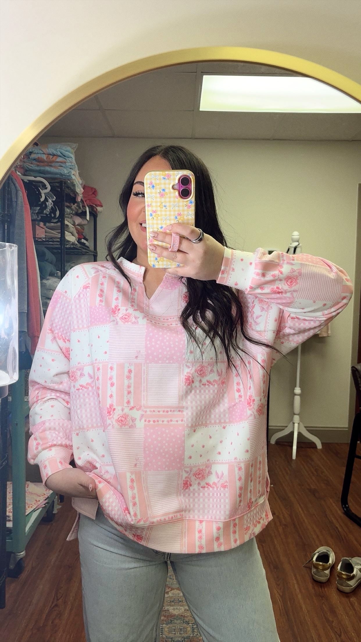 Spring Forward Sweatshirt- Pink Patchwork