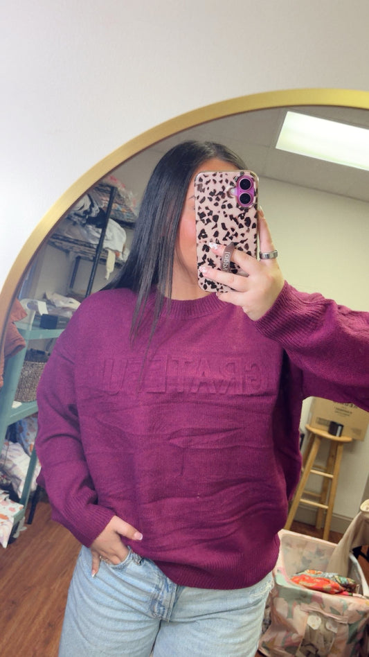 Grateful Embossed Sweater
