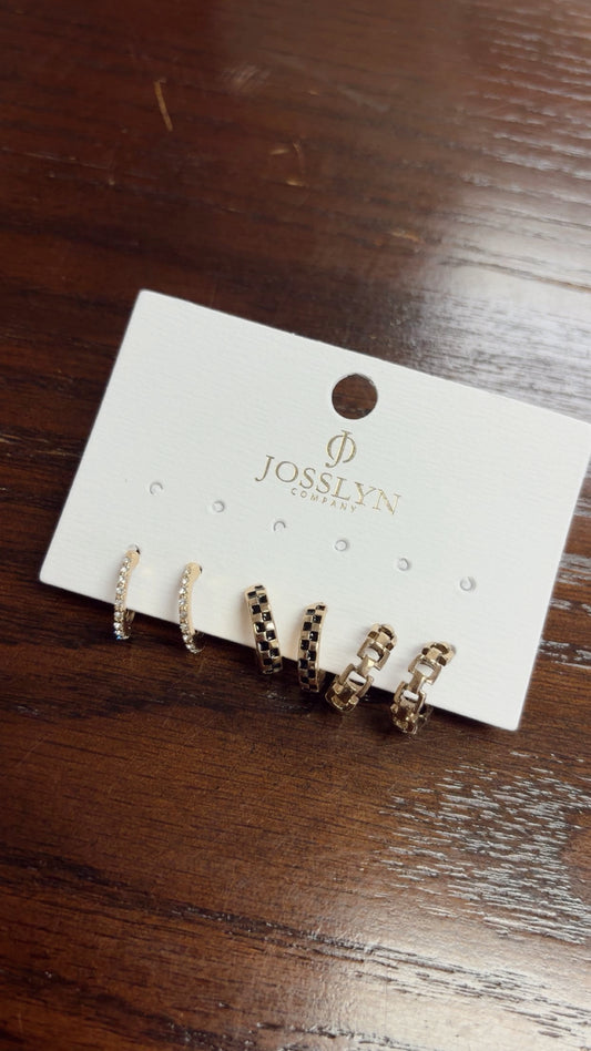 Checker Trio Huggie Hoops